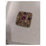Pink and Clear Crystal Gold Tone Brooch