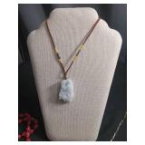 Jewelry Collection - White Jade Pendant, Coral Beads & Gold Chain