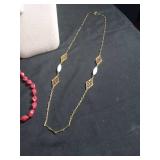 Jewelry Collection - White Jade Pendant, Coral Beads & Gold Chain