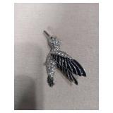 Black and Crystal Bird Brooch