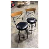 Metal and Wood Bar Stools swivel Set of 2