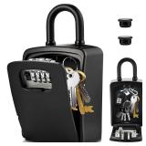 Lockwise XXL Large Key Lock Box, 5.5x4.1x2.1 Waterproof Combination Lockbox for Keys Outdoor, Portable Key Lock Box Wall Mount with Code (1 Pack, Black). PASSCODE UNKNOWN. - Retail: $27
