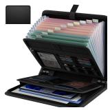 Fireproof Accordion File Organizer, Portable Expanding File Folder with Waterproof Zipper&Labels, Black Document Organizer with 13 Pockets, File Organizer for Important Document/Paper Storage - Retail