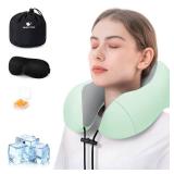 Travel Pillow for Airplane Memory Foam Neck Pillow, Soft & Support Travel Pillow for Travelling with Eye Mask, Earplugs and Storage Bag, Sleeping Rest, Car, Train and Home Use Cooling, Sage