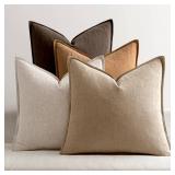 MIULEE Neutral Brown Linen Pillow Covers Pack of 4 Decorative Natural Solid Fall Throw Pillow Covers Soft Accent Boho Farmhouse Couch Pillowcases Modern Home Decor for Living Room Bed Sofa 18x18 Inch 