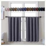 Grey Short 36 Inches Blackout Curtain 2 Panels Set, Half Window Rod Pocket Privacy Curtain Tiers for Kitchen, Curtains Blackout for Bathroom Shades, W40 x L36 Inch, Grey - Retail: $10