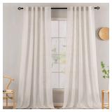 White Linen Curtains 108 Inches Long for Bedroom Living Room, Soft Thick Linen Textured Window Drapes Semi Sheer Light Filtering Rod Pocket Back Tab Burlap Look Farmhouse Decor, 2 Panels - Retail: $38