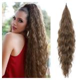 Ponytail Extension, Flexible Wrap Around Ponytail Extension Long Wavy Curly Ponytail Hair Extensions Natural pony tail Synthetic Hairpiece for Women 32 Inch (Light Brown) - Retail: $19