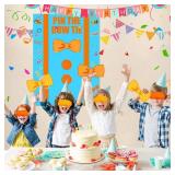 Birthday Party Game Decorations Pin The Bow Tie Poster with 24 Reusable Bow Tie Stickers, Orange and Blue Wall Decor for Toddler or Baby Shower - 19.5 x 27.5" - Retail: $12"