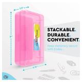 Plastic Pencil Box with Snap Closure Lids Pink, Small Utility Storage Crayon School and Office Supplies Case Organizer, Also Available in Glitter Green, Purple, Blue, Red and Grey