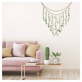 Hanging Eucalyptus Boho Wall Decor Large Boho Bedroom Wall Hanging Wooden Bead Garland Artificial Eucalyptus Natural Greenery Decoration, 36 x 36 Inch (Simple Color, Wood Chip Style) - Retail: $15