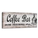 Rustic Wood Grain Coffee Station Decor - Retro Coffee Bar Signs for Kitchen - Self Serve Fresh Brewed Open Daily - Retail: $14