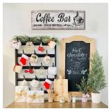 Rustic Wood Grain Coffee Station Decor - Retro Coffee Bar Signs for Kitchen - Self Serve Fresh Brewed Open Daily - Retail: $14
