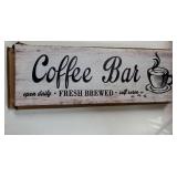 Rustic Wood Grain Coffee Station Decor - Retro Coffee Bar Signs for Kitchen - Self Serve Fresh Brewed Open Daily - Retail: $14