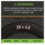 20 x 4.0 Fat Tire Tube for 20x3.5/4.0 E-Bike Bicycle Fat Tire Tubes Schrader Valve - 20 Inch Butyl Rubber Bike Inner Tube(1 Pack) - Retail: $12
