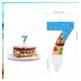 Birthday Number Candle, Beach Theme Birthday Party Candle Sailing Boat Birthday Party Decoration Paraffin Blue Sea Number Candles for Cake Topper for Wedding Summer Party (Number 7) - Retail: $5