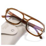 Retro Aviator Blue Light Blocking Glasses for Women Men with Case, Trendy Rectangle Computer Eyeglasses Brown - Retail: $17