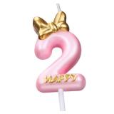 Pink Number 2 Candle Girl Happy Birthday Topper, for Birthday Cake Baking Celebration Reunions Anniversary Party Supplies - Retail: $5