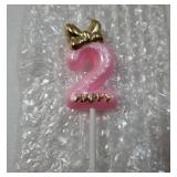 Pink Number 2 Candle Girl Happy Birthday Topper, for Birthday Cake Baking Celebration Reunions Anniversary Party Supplies - Retail: $5