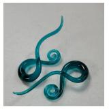 S2Pcs Art Glass Earrings Tunnels Plugs Gagues Tapers Stretchers Expander Blue 0g(8MM) - Retail: $9