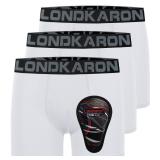 3-Pack Youth Boys Stretch Boxer Briefs w/Soft Protective Cup, Elite Boxer Jock for Baseball & Football (X-Small, White) - Retail: $24