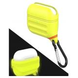 AirPods 3 Case Waterproof, Front LED Visible & Support Wireless Charging, Protective Silicone Case Cover Compatible with for Apple AirPods 3 with Carabiner, Nightglow Yellow