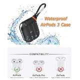 AirPods 3 Case Waterproof, Front LED Visible & Support Wireless Charging, Protective Silicone Case Cover Compatible with for Apple AirPods 3 with Carabiner, Nightglow Yellow