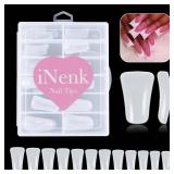 White Duck Fan Flare Nail Tips, White Natural Crystal Duck Feet Styel for Wide French False Nail Extension, Acrylic Nails Professional, SOME Missing - Retail: $8