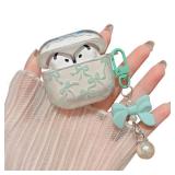 AirPods 4 Clear Case, Cute Pretty Ribbon Bow Aesthetic Design with Bow Pearl Keychain, Soft TPU Protective Shockproof Case for Women Girls for Airpod 4-Mint Green - Retail: $33