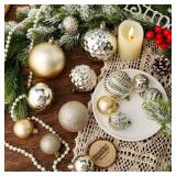 FACTORY SEALED - Christmas Balls Ornaments -36pcs Shatterproof Christmas Tree Decorations with Hanging Loop for Xmas Tree Wedding Holiday Party Home Decor,6 Styles in 3 Sizes(Champagne Gold)