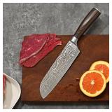 FACTORY SEALED - TONGMARU Santoku Knife, 7 inch Professional High Carbon Razor Super Sharp German Stainless Steel - Japanese Chef Kitchen Knife with Ergonomic Forged PakkaWood Handle, with Luxury Gift