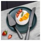 FACTORY SEALED - Wedding Cake Knife and Server Set, Integral Stainless Steel Longer Cake Cutter and Wider Pie Spatula, Elegant Cake Cutting Serving Set for Party Birthday Bridal Shower Set of 2, Matte