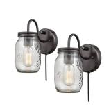 APPEARS NEW - DIRYZON EUL Vintage Mason Jar Light Fixture Clear Glass 2-Pack Wall Lights Oil Rubbed Bronze  - Retail: $60