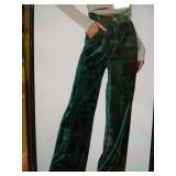 Faiable Velvet Pants for Women High Waisted Wide Leg Palazzo Pants With Pockets Dark Green Small