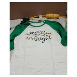 Merry and Bright Christmas Baseball T-Shirt Size XL