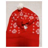 Red Snowflake Winter Beanie with Pom Pom Size XL