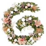 Pre-lit Rose Gold Christmas Garland 9