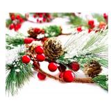 Holiday Pine Branch Decor with Red Berries Pre-Lit Battery Operated