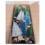 Miniature Bottle Brush Christmas Trees Set Green, White, and Blue Assorted Sizes