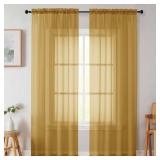 WelvetBLK Sheer Gold Curtains for Bedroom Living Room 90 Inches Long 2 Panels Set, Soft Airy Light Filtering Sheer Window Treatments, Modern Rod Pocket Curtains Drapes, Each 42" Wx90 L Inch