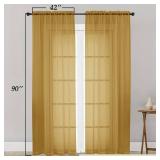 WelvetBLK Sheer Gold Curtains for Bedroom Living Room 90 Inches Long 2 Panels Set, Soft Airy Light Filtering Sheer Window Treatments, Modern Rod Pocket Curtains Drapes, Each 42" Wx90 L Inch