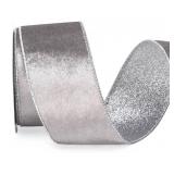Silver Velvet Wire Edge Ribbon Roll 2.5"X10 Yards