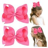 DEEKA 2 PCS 6" Big Hand-made Grosgrain Ribbon Solid Color Hair Bows Alligator Clips Hair Accessories for Little Teen Toddler Girls Kids Set of 2 -Hot Pink
