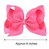 DEEKA 2 PCS 6" Big Hand-made Grosgrain Ribbon Solid Color Hair Bows Alligator Clips Hair Accessories for Little Teen Toddler Girls Kids Set of 2 -Hot Pink