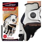 Copper Tech Ladies Golf Gloves Women Right Handed Golfer or Left Handed Golfer 2 Pack (White/Black, Small, [Right Hand] for Left Handed Golfers)