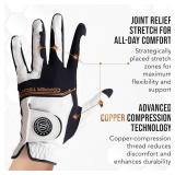 Copper Tech Ladies Golf Gloves Women Right Handed Golfer or Left Handed Golfer 2 Pack (White/Black, Small, [Right Hand] for Left Handed Golfers)