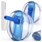 QIONG 2 PCS Spill Proof Tumbler Flip Straw Lid for Stanley 30oz, Replacement Leak Proof Tumbler Lid Fit for Quencher, Reusable Tumbler Cover 30oz Stanley Cup Accessories (Blue+Blue)