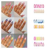 6 Packs (144 Pcs) Press On Nails Medium, Misssing Short Fake Nails Glue On Nails Almond Set