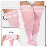 Neoviancia Plus Size Thigh High Stockings Women Sheer Lace Top Stay Up Pantyhose 55D Lingerie Thigh Highs
