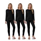 VZV 3 Set Thermal Underwear for Women, Long Sleeve Base Layer with Fleece Lined Women Thermals Top and Bottom Set, XL